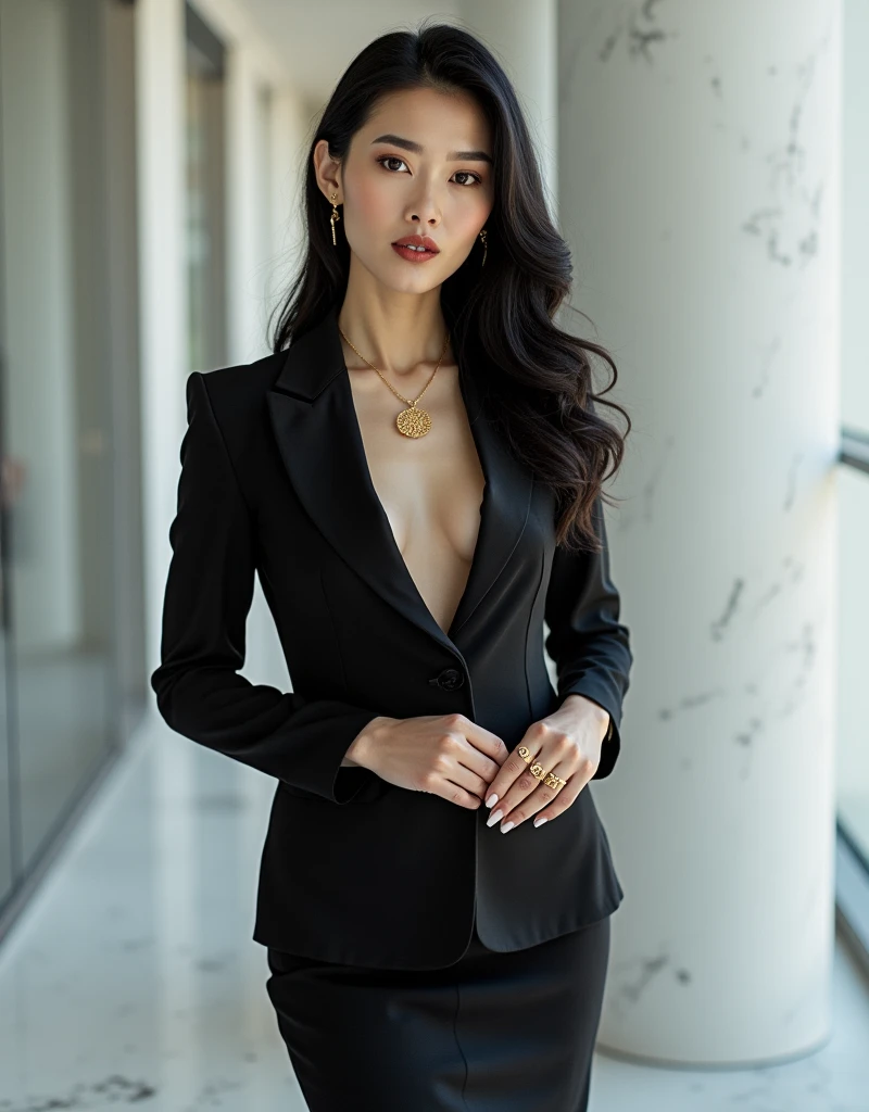 ((masterpiece(:1.3), Highest quality,超High resolution,High resolution,)),(Highest quality,8k,16K,極めてdetailed,detailed),Full body photo,Real人物,(Japanese,Early 20s,entertainer,Idol,A beautiful woman),Golden Ratio Style,Model body type,Large Breasts(F Cup),Narrow waist,Long, slender legs,Brown wavy hair,Haute couture suits,Tight long skirt(Slit on the side),Handbags,necklace,Earrings,ring,((Walking briskly through the main entrance of a luxury hotel)),Hyper Quality,Realistic,Real,