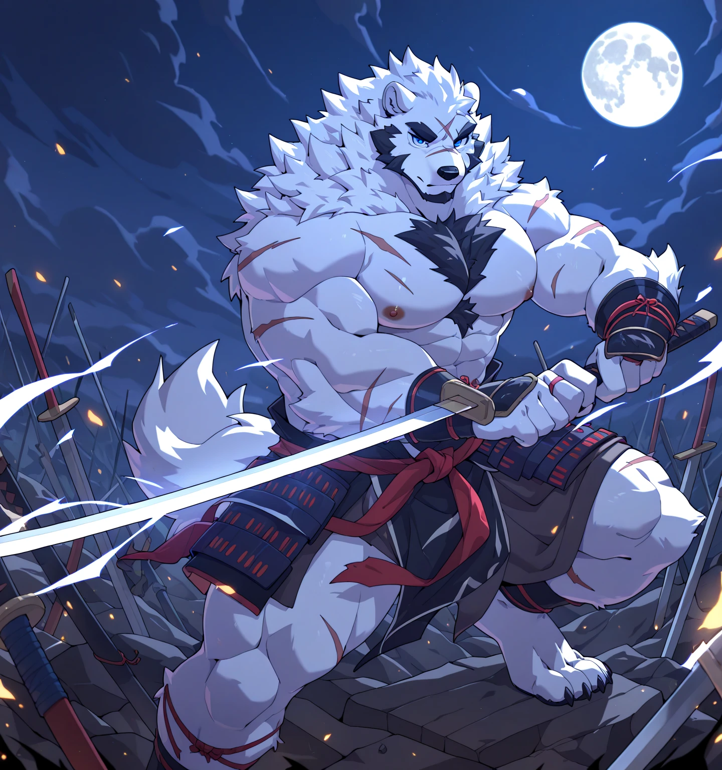 huge muscular samurai, polar bear