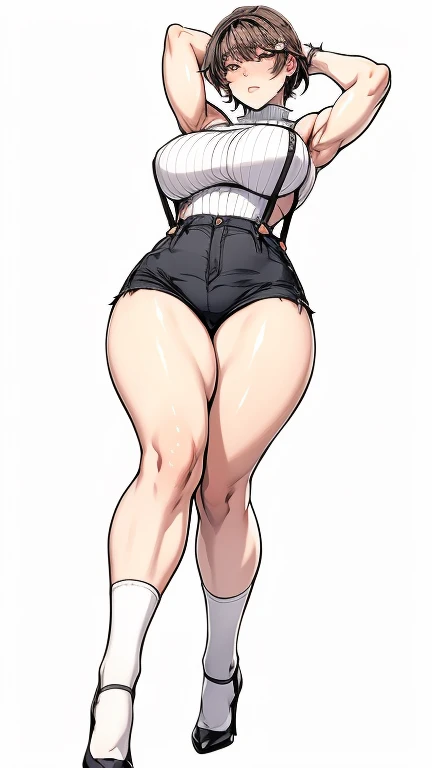 (((whole body))), (Masterpiece), ((Best Quality)), (very short girl), flat chest, two short tails, (Wide hips:1.4), (thick thighs:1.4), (very short skirt), platform heels,
