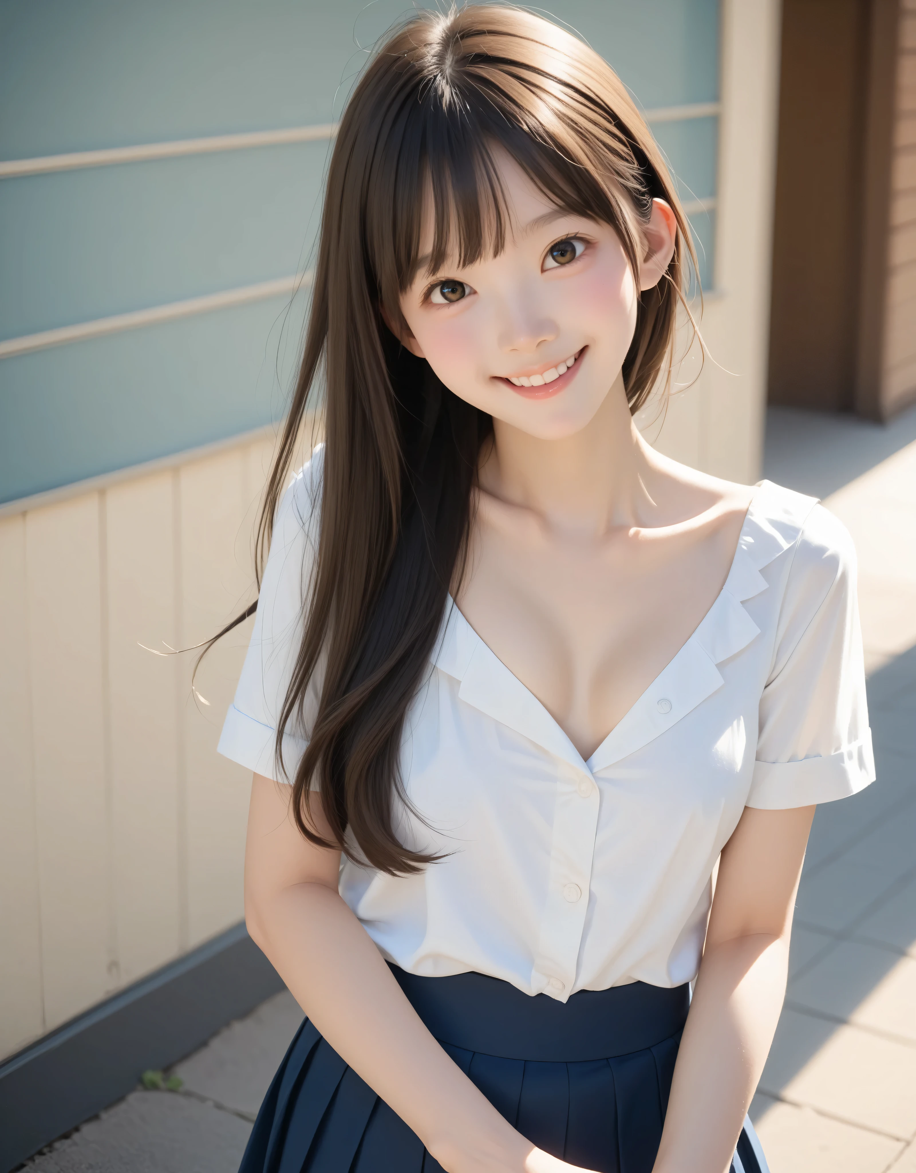Cute face like a 15-year-old idol Smiling Kindly Japanese maid cafe clothes Maid clothes Cosplay Cleavage Medium size bust RAW Photos Genuine Real High definition Raw photo city