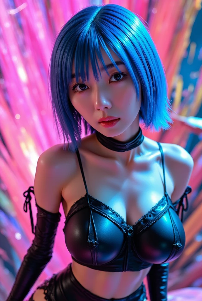 { 1girl, (molesting:1.8) }, BREAK, { city street, night, (POV hand grabbing breast:1.6), surrounded by crowd, (5 crowd hands touching girl body:1.6) }, BREAK, { (masterpiece:1.6), (best quality:1.8), (photo realistic:1.8), (8K resolution:1.6) }, { shallow depth of field, (neon side lighting:1.3), (low key:1.2), (dim background:0) }, BREAK, { beautiful 24yo, ((glowing blue eyes)), (smiling:1.4), (shiny skin:1.4), (slender body:1.3), huge breasts, (neon-color hair:1.6), (straight long hair:1.3), (perky nipples:1), (tan skin) }, BREAK, { (translucent:1.6) leotard, (see-through:1.6) pantyhose, ((pubic hair)), off-shoulder, long boots }