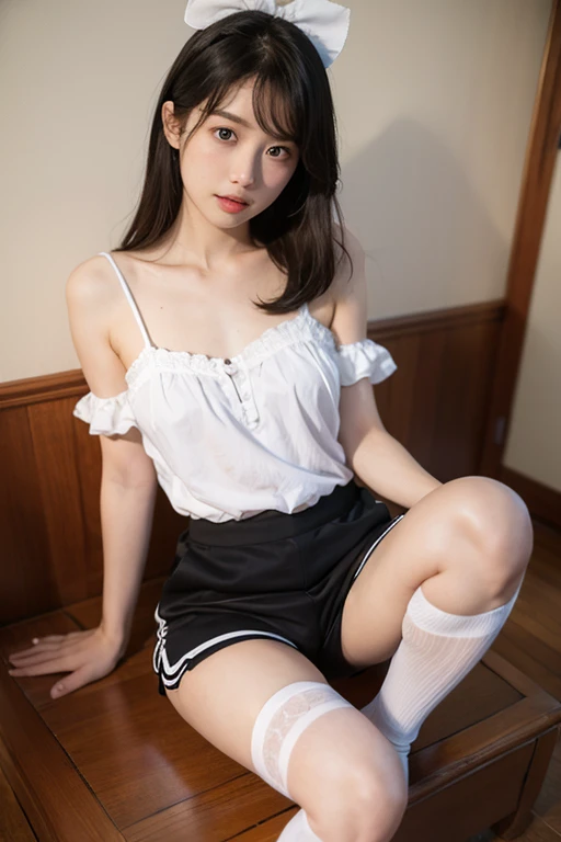 ultra-detailliert、hight resolution、Transcendent beauty top-quality、masterpiece、Dark blue high sockajicMIX Real、(Raw photography:1.2)、(Photorealsitic:1.4)、The beauty of beautiful details and delicate facial expressions、a blond、((Panties are visible))(Squatting panty shots)piercings、Lashes、Sparkling eyes、shiny lip、beatiful detailed eyes、huge filesize、、(Japanese girls' high school uniform))、Very detailed expression、finely detail、Highly detailed face movie lighting、a 18 year old girl、front facing、((dynamicposes)))、(open stance))、(Skirt from bottom to top:1.5), pleatedskirt、blazers、Sexy upper eyes, (Spread your crotch to show your panties:1.5), (White panties:1.5), (Black short hair:1.5), (Wet panties and see-through:1.0), (Fit body:1.5)