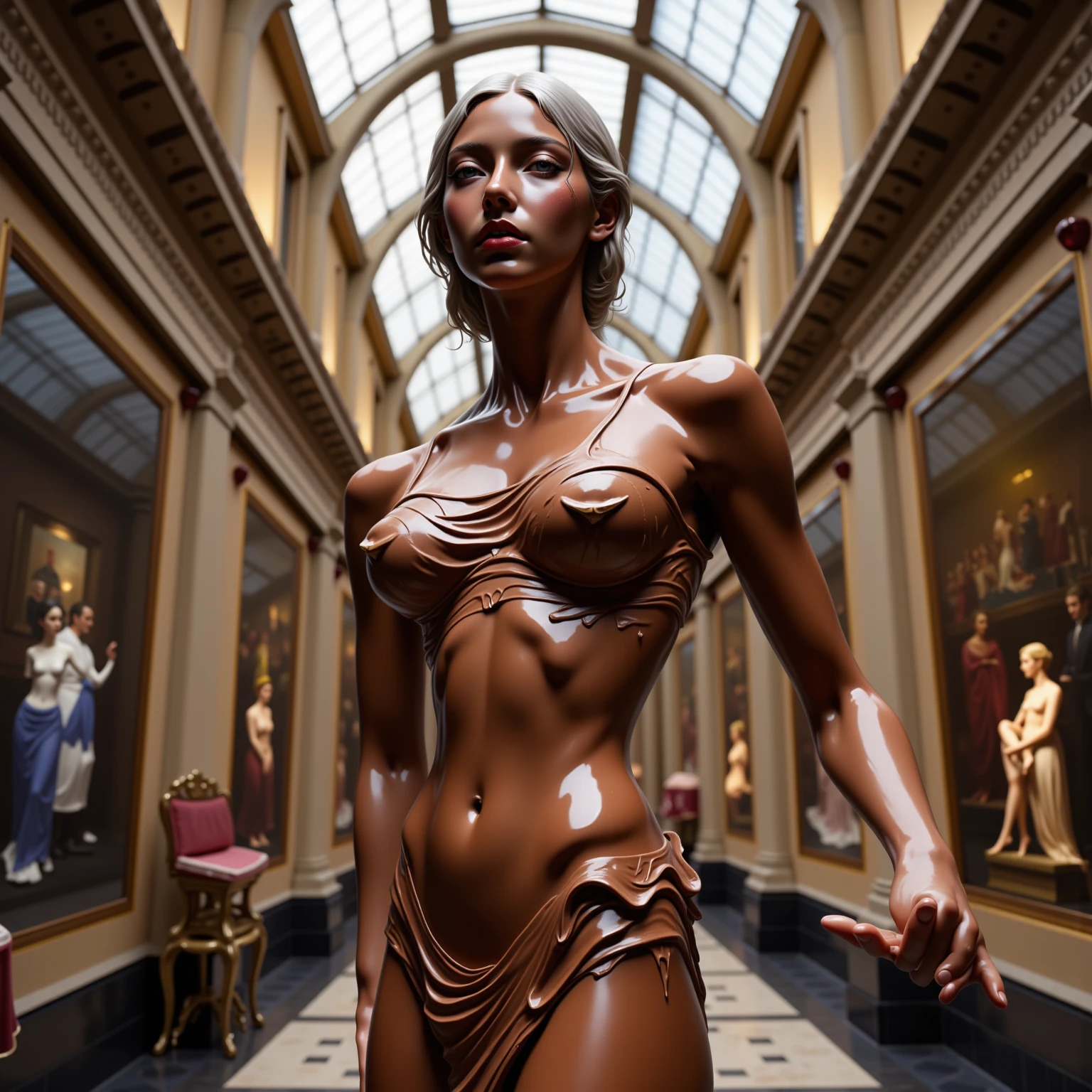 Two naked maidens in gray metal statues