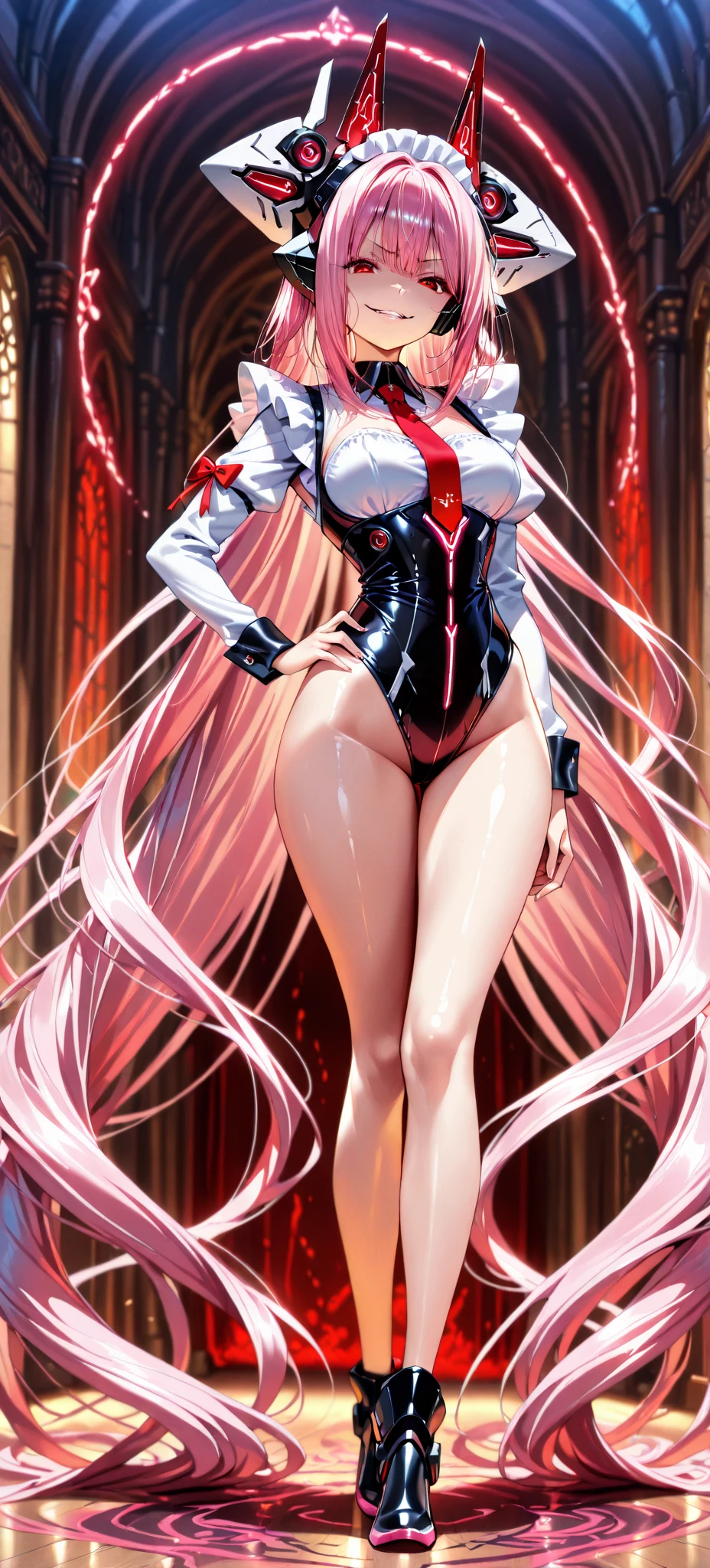 (((1 girl))) short hair, earings ,glossy lips ,team rocket uniform, red letter R, white skirt, white crop top, black thigh-high boots, black elbow gloves, evil smile, looking at viewer, cowboy shot, arms crossed, full body photo Mercedes von Martritz (Fire Emblem: Three Houses)