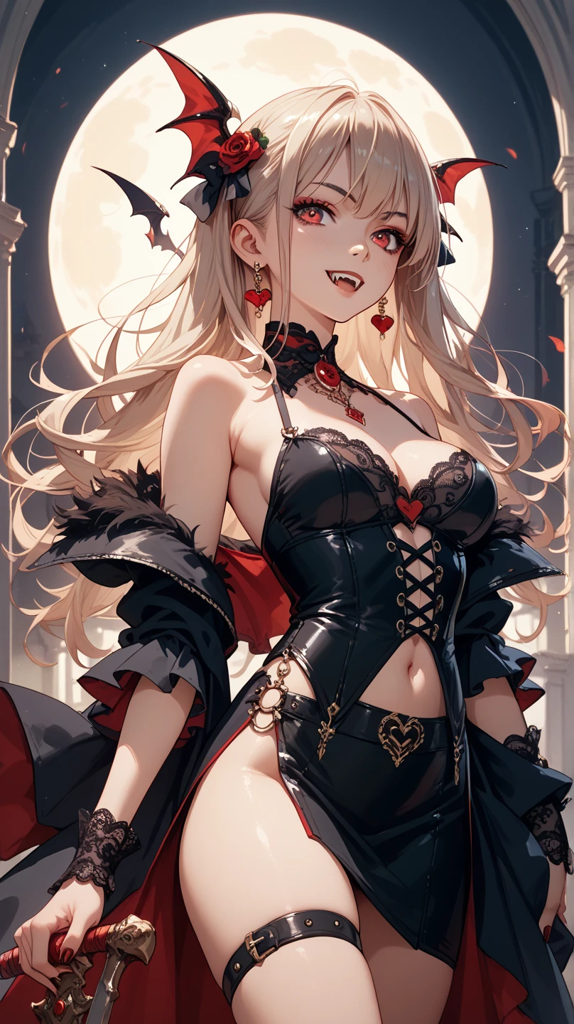 (Highest quality)),(Ultra-high resolution),(Ultra-detailed),(Detailed depiction),((Best Anime)),(A masterpiece),Sharpness,Claire,Ultra-precise art,modern art, (Devilish beauty),Glamorous Body,Small waist,belly button,((Fascinating Fashion)),choker,Chain Accessories,Earrings