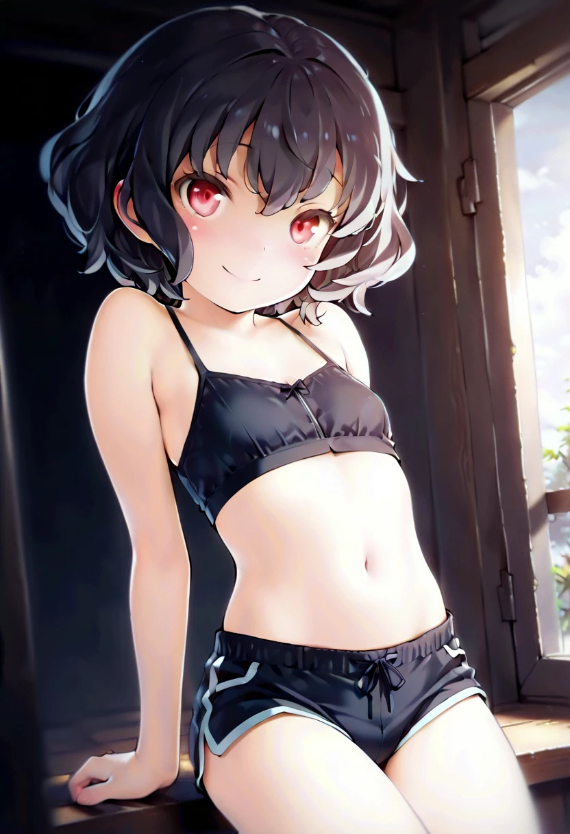 1 girl, alone, ppka, black fur, short hair, messy fur, Ahoge, parts, parts por todo el cuerpo, grey eyes, blind eyes, kind eyes, blushing, nervous, cute look, looking at the viewer,
bra, black bra, black brigade,
mini skirt, mini skirt a cuadritos, mini skirt gris,
visible panties, abdomen visible, visible navel, visible panties, visible legs, lifting her skirt, skirt up,