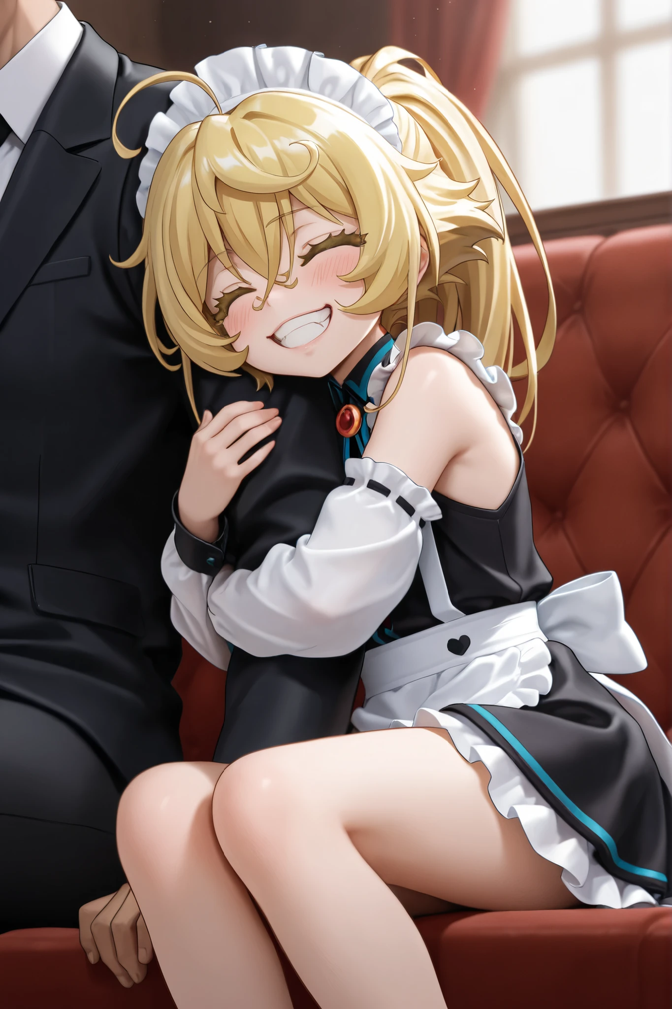 masterpiece,best quality, ultra-detailed,1girl(sakurai momoka, lovely small breasts, wavy hair,blonde hair, headband, pink flower in hair,green eyes, half-closed eyes), a pained face, open mouth, head tilt, nose blush, blush, solo, gold dress(ornate dress), bare shoulders, frill, bows, white panties, white lace thighhighs, in the locker room,wall, kabedon pov, kabedon against wall, standing, spread legs, hands up, 1boy, sex, hetero, sex, sex from front, pussy, ?????, cumdrip from her pussy, top view