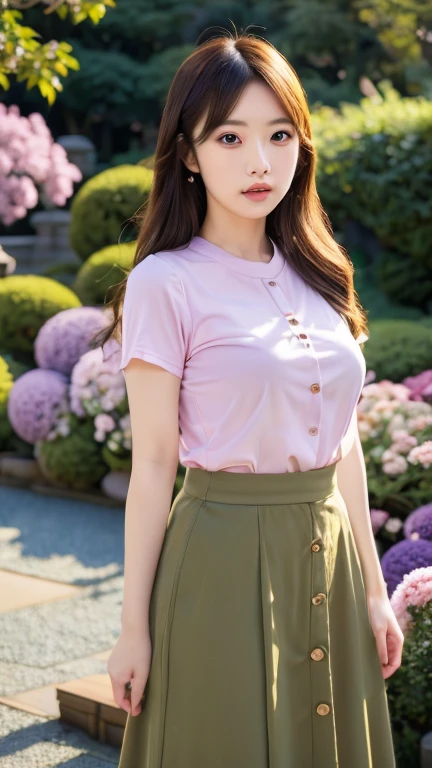 masterpiece, best quality, high resolution:1.2), (photorealistic:1.2), (intricate and beautiful:1.2), (detailed light:1.2), (soft lighting), (colorful, dynamic angle), upper body shot, fashion photography, 1girl, beautiful young girl, perfect face, long hair, perfect body, confident and alluring pose, exuding sensuality and charm, ultra detailed, photo realistic, hyper realism, realistic, standing, flowers surrounding background, (((wearing acmmsayarma outfit, acmmsayarma without top with buttons, long sleeves, ((acmmsayarma green long skirt))), Burmese girl.