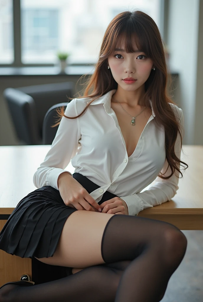 Ala Fed woman sitting on desk, graceful legs, long thin legs, thigh and skirt, long legs, standing in class, very beautiful slim legs, very beautiful long slim legs, sitting on desk, office clothes, nice legs, good waist and long legs, beautiful legs, surreal schoolgirl, cleavage, big, round breasts forward, legs spread
