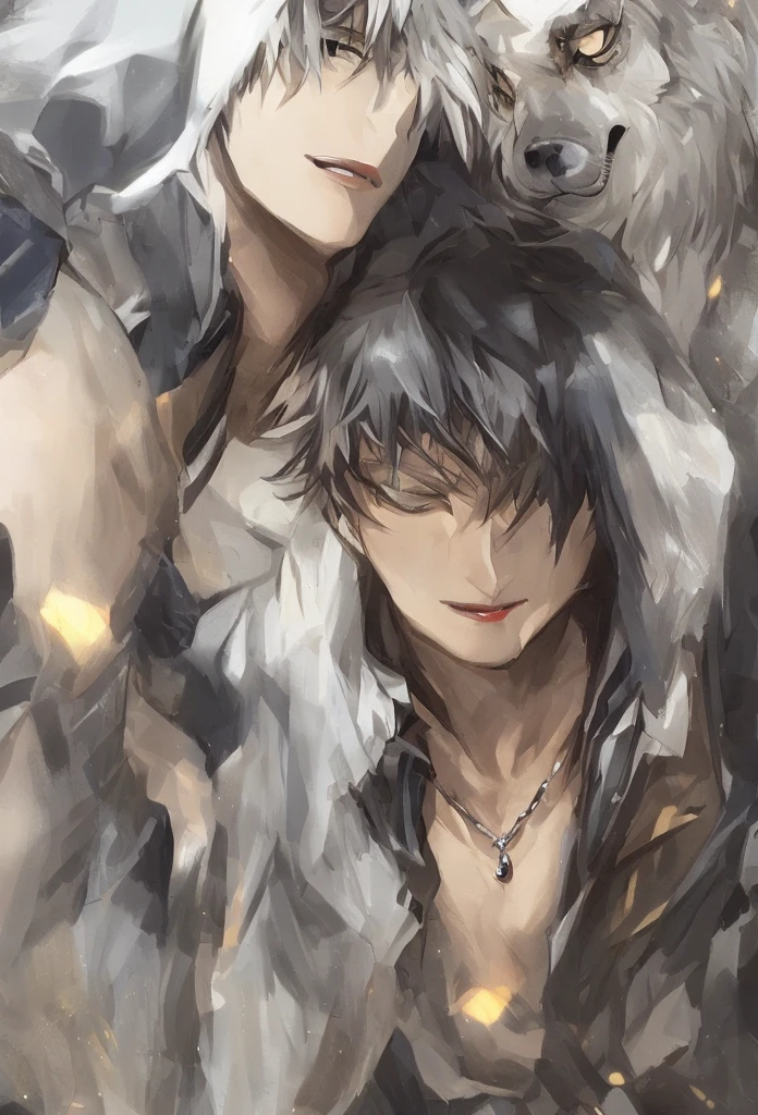 Teenage boy with his bangs on the side YELLING wearing a fur cape BEATING up an emperor