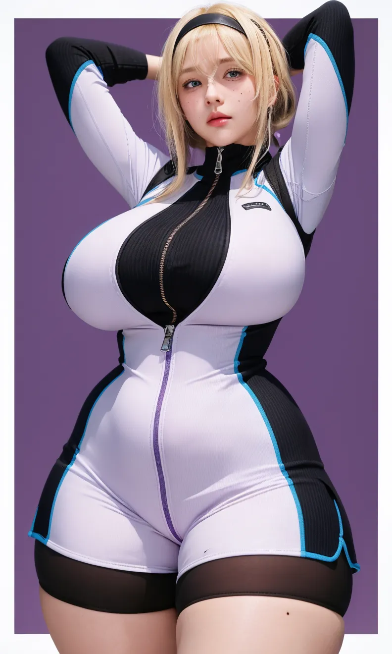 "An ultra-detailed 8k masterpiece of better quality and high saturation well focused. The image features an outfit illustration featuring a stunning plus size European woman wearing a super tight sexy white BODYSUIT, including a blue background, long legs, black hair."