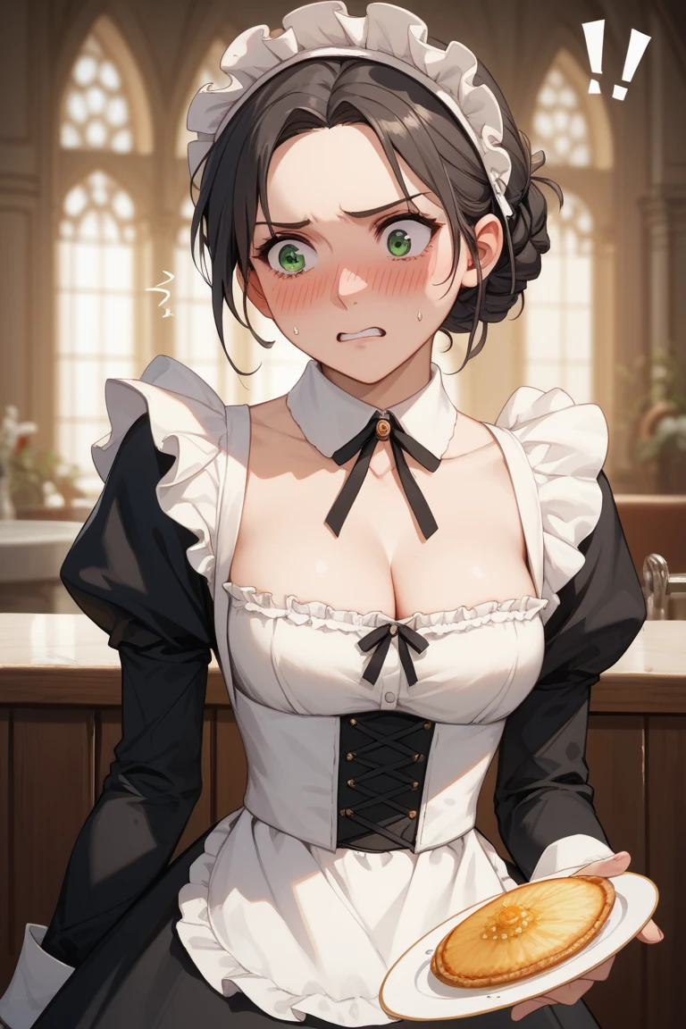 Anime. 1 girl. Housemaid. Pregnant. Black hair. Long hair. Hair is gathered in braids. Green eyes. Beautiful eyes. Perfect eyes. Expressive eyes. Beautiful nose. Ideal anatomical body. Beautiful graceful hands. Beautiful graceful legs. Medium breasts. Beautiful breasts. Nightgown. Contractions. The waters have broken. Childbirth. She's giving birth. I peed myself. I crap myself. Standing. Bedroom in a mansion. Full height. Embarrassment. Blush. Whole body. Extremely detailed CG Unity 8k wallpaper. Ideal lighting. Ultra high resolution 4K. Super detailed 8K resolution.