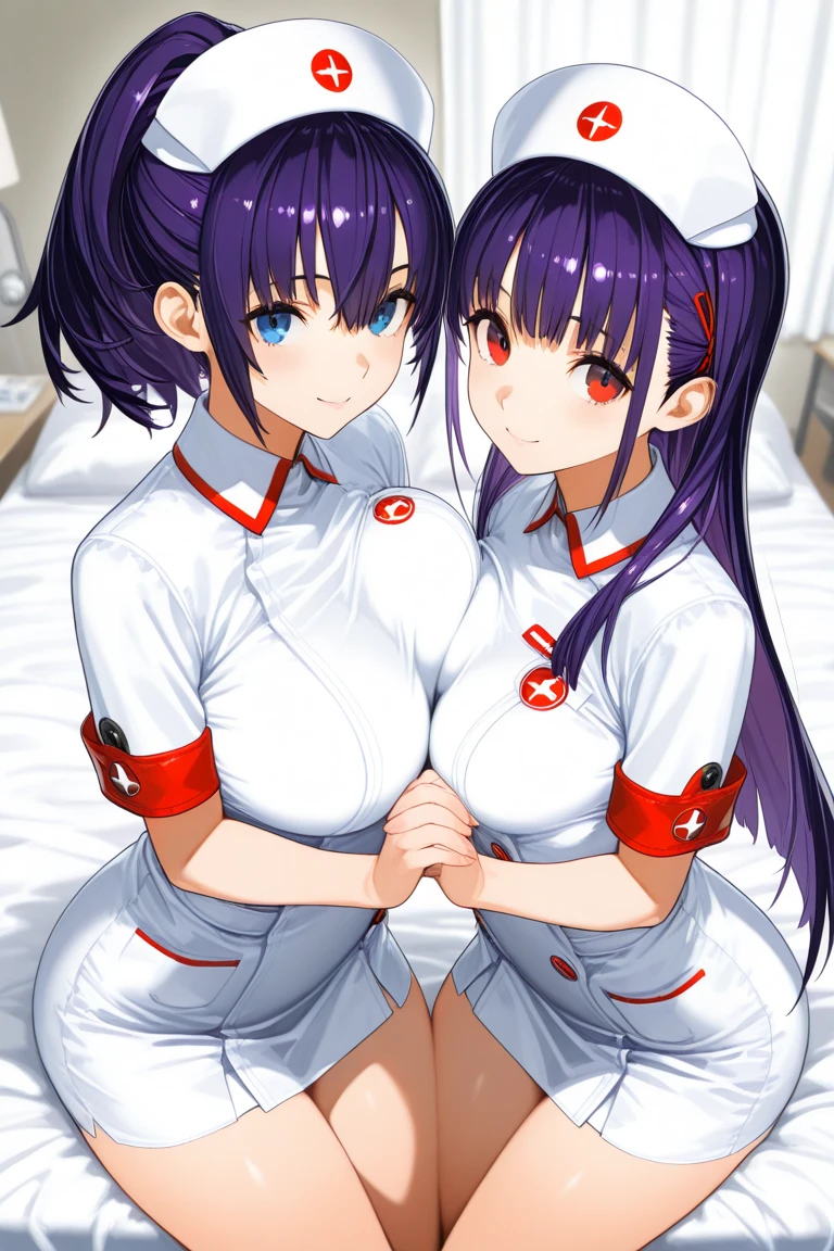 shark girl,furry,Cute Moe,big breasts,good quality,Good resolution,Nurse uniform,Good shadow detail,shade,The face of lust,sitting on a hospital bed