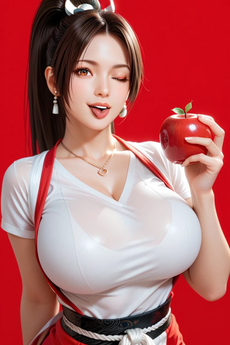 1girl,solo,long hair,simple background,black hair,holding,closed eyes,food,lips,makeup,fruit,holding food,lipstick,realistic,red lips,holding fruit,cherry
