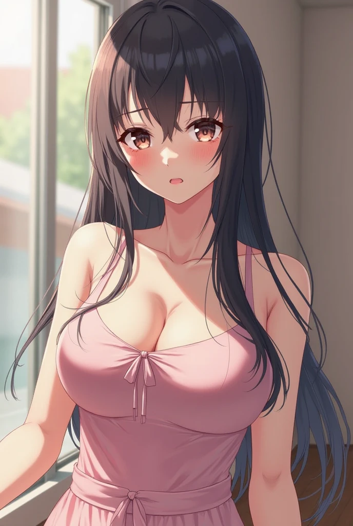 (Upper Body),alone,Medium Shot,masterpiece,Portraiture, 8k,Realistic, Elegant mature woman, Brown eyes, (Black Hair:1.4), smile,Big Breasts,Transparent camisole, Beautiful breasts,See-through nipples, 4K resolution, High quality CG, Beautiful CG, Soft Light