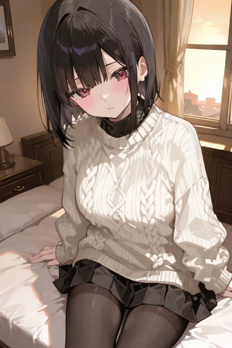 Anime, flat , (Ellen 18-years-old, short dark layered hair, Brown-eyed, small breast:1.0), hair clips
Fantasy Rogue outfit, belt, sitting, smirk ,