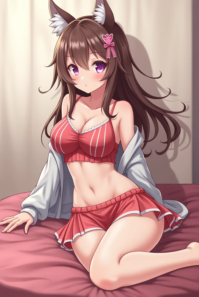 (Anime artwork, Anime Style, Studio Anime, Very detailed, up to date, Vibrant, Anime Coloring Book, High Contrast, masterpiece:1.2, Highest quality, Best aesthetics), (Beautiful and detailed:1.2), Aoikan, (1girl:1.3), hair ribbon, blush, (red bandeau top bra, fur-trimmed skirt, underboob, santa costume, red skirt), (((bed room:1.1))), Cute Smile Open your mouth On the bed,((Kneeling pose:1.4)), Pink Good, From above, No pants,Two Arms,(Accurate fingertips, Browse 4, Thumb 1),wink,barefoot,