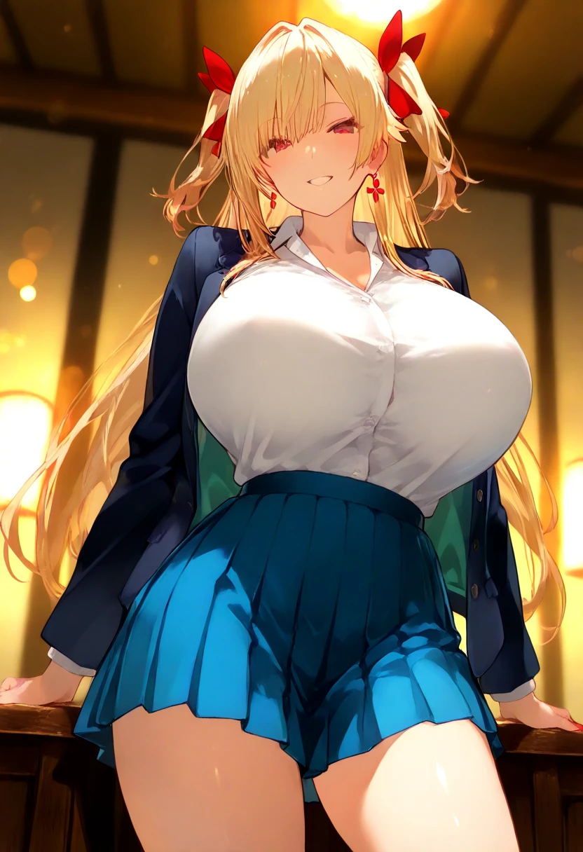 masterpiece, best quality, official art, extremely detailed CG unity 8k wallpaper, detailed background, (hand by Guido Daniele), (detail fingers), (from side), 1 mature girl, (curvy), (walking), (cinematic posing), (serafuku:1.13), (school sailor uniform:1.12), (white tops:1.12), (long sleeve), (blue sailor collar with lines:1.12), (red sailor suit tie), (blue pleated skirt:1.13), (long blonde hair:1.13), (ahoge:1.13), (hair intakes:1.13), (high ponytail:1.13), (green eyes:1.2), light smile, blush, (huge breasts), (hanging breasts, long breasts:1.11), narrow waist, outdoors, (dusk), (sunset), cherry blossom, (high school gate:1.11),(surrounded by cherry blossom petals), street lamp, (public), (crowd:1.11),