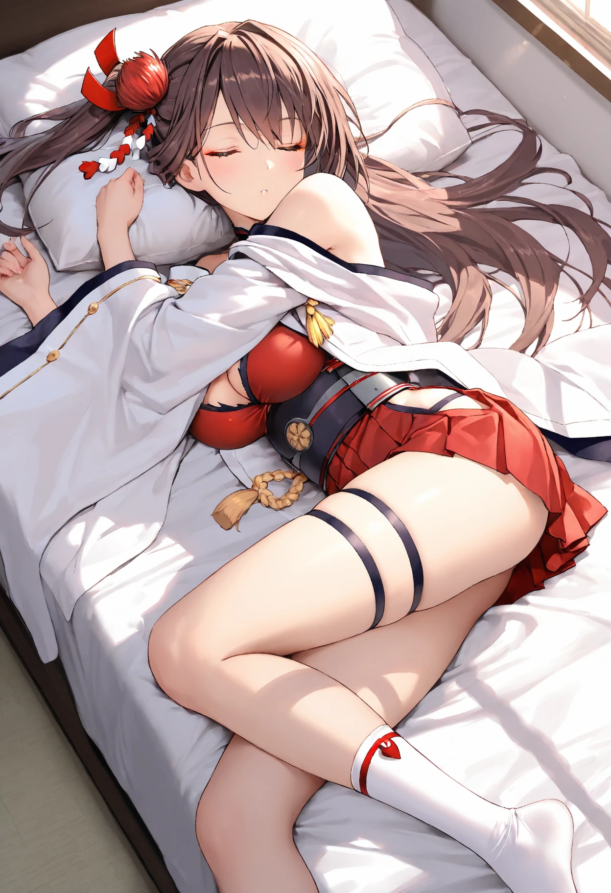 ((((jumpping))) ((Underwear pattern)) Look away and peek masterpiece, ((Luminous Eyes)), top-quality, detailed Underwear pattern, ultra-detailliert, (extremely delicate and beautiful work), ((masuter piece)), (Best Quality),(Having :1.3) ,, (Spread legs) ,(((Wearing marching band costume ))),short wavy hair,lying down on the bed 、spreads her legs,focus on her thighs, Front of view,in girlish cute interior room,many cute goods on the bed,((( Being held down by multiple hands ))) ,vaginal sex