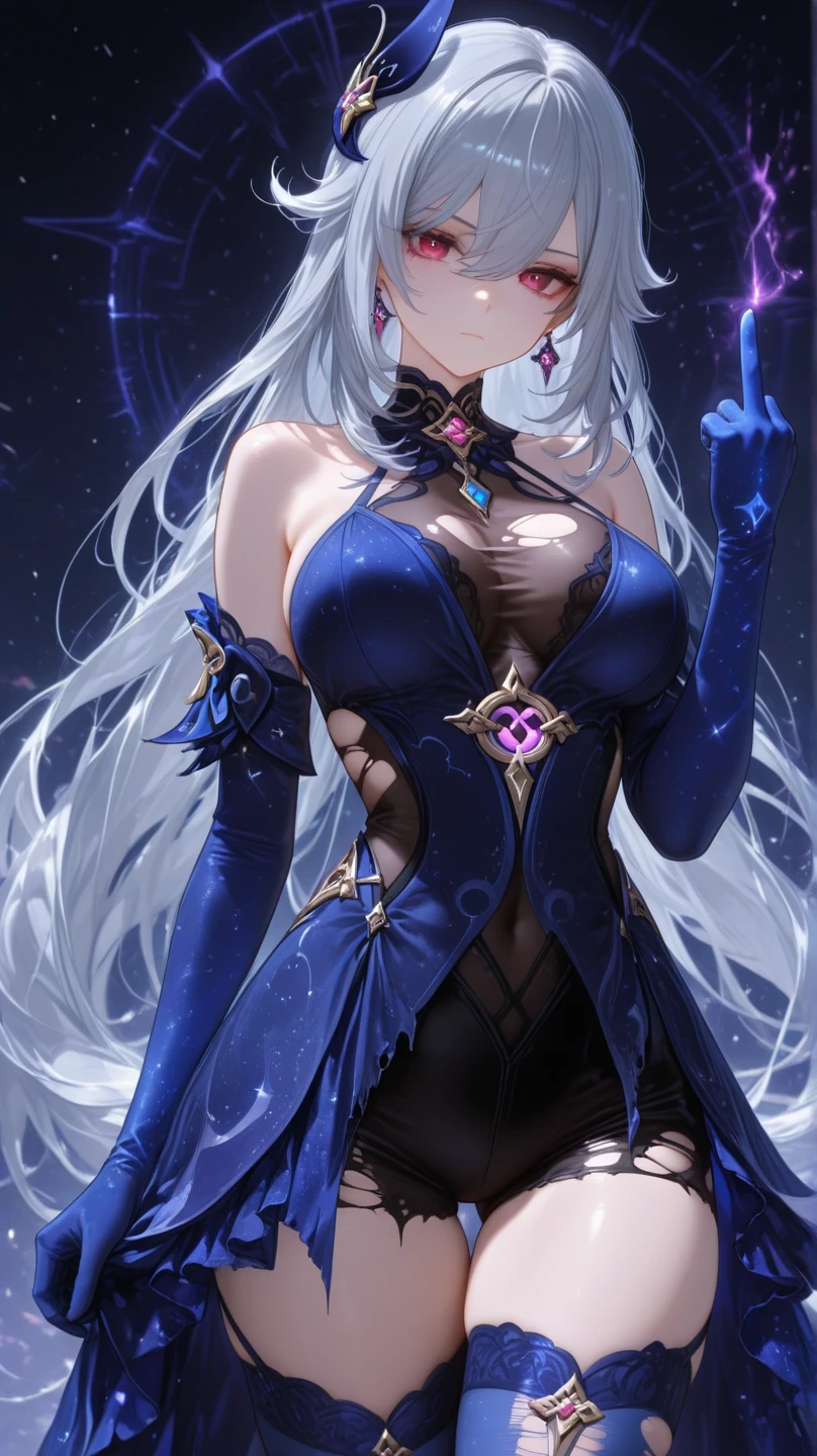 1 girl, (((ultra - detailed))), ((tmasterpiece)), ((illustratio)), , Starlight Virgin, Black gorgeous dress, Curvy woman, Veil, sliver long hair, White skin of the, Sagging eyes, The atmosphere of the starry night sky, chest circumference, facing the front there