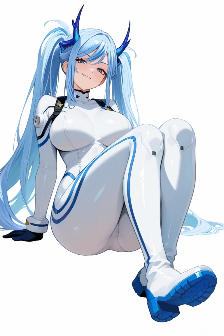 (((high quality))),(((masterpiece))),(((highly detailed))),((illustration style)),
(((one women))),(((yagokoro eirin))),(touhou),(((blue eyes))),(((long hair, light blue hair))),(((braid,single braid,bangs))),(((nurse cap,blue hat))),(((white leather jacket))),(((blue full bodysuit))),((latex)), (shiny clothes:1.2),(((grin))),(((large breasts))),(((full body))),(((arm behind head))),(((model posing))),((((simple white background))),(((Diagonal angle)))
