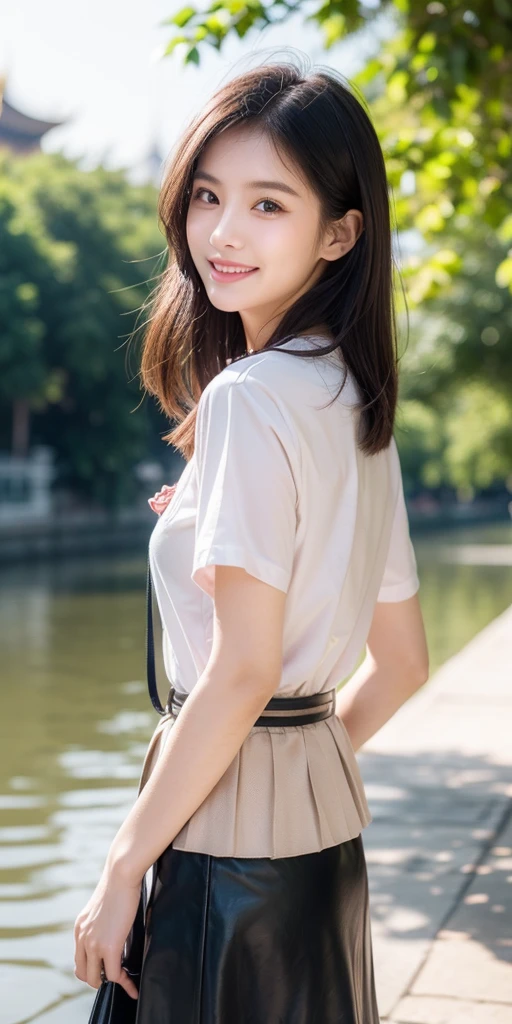 A beautiful and cute girl, full body photo, extremely beautiful and delicate, black hair, sweet smile, delicate beautiful fair skin, realistic and realistic, exquisite and complete facial features, detailed facial portrayal, high nose bridge, flowing smooth hair, extremely delicate hair, soft temperament, face light, tall, thin, real, hyper-real, full-body lens, forward tilt angle, ultimate picture quality, highest precision, accurate and perfect human body structure. Blue sky and white clouds, sitting on the grassland, blue sky and white clouds, sunlight, cows and sheep, (suspenders, long skirts) panties are clearly visible