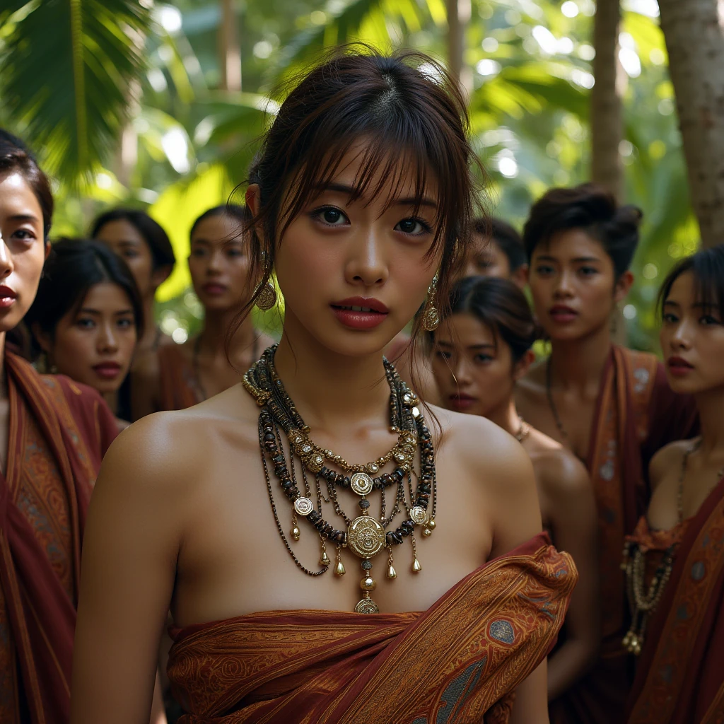 Portrait of Abigail: , (Asian woman), (Ancient female priest), ((Thai face)), (Country girl), (beautiful), (detailed face), ((naked)), ((wearing thai traditional loincloth))
, with beautiful and intense facial features
, surrounded by many warriors fighting and many injured or fallen. The scene is strong and intense
, short hair, สาวbeautifulมีกล้ามหน้าท้องเพรียวบาง: 1.4, Six pack abs: 1.4, Chest Botox, small, perfect athlete body, (There is a yantra tattoo.), slim, (See the legs), legs details, (Barefoot), ((see full body))
, ((looking at the audience)), (Stand facing the audience.), (proportional figure), very detailed image
, ((performing a ritual to worship an ancient deity
, in an outdoor ceremony, wide-angle view, with many people attending the ritual
, with many people attending the ritual)), (Outdoor ritual), (wide angle)
, very detailed image, realistic, Highly detailed, perfect composition
, beautiful, There are complicated details., Incredible detail
, Artistic photography in 8k, There are too many details., Masterpiece