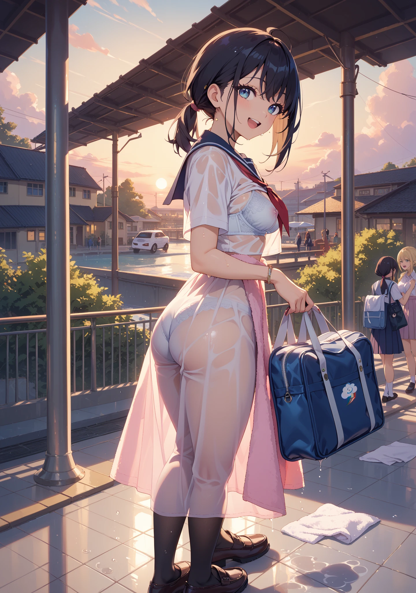 (masterpiece), (Many women),Many women,White Nurse Dress,Nurse cap,Tied up hairstyle,Small breasts,Small Ass,Natural light, Realistic, skinny, (Please lift your skirt), With a smile. White Stockings,Long nipples,Areola,Lace see-through bra,big pink panties,(Everyone changes in the locker room..),after work