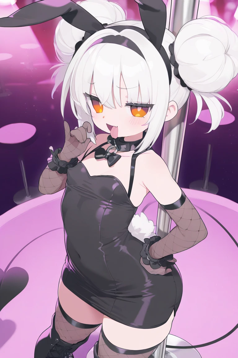 High resolution、skinny body、hair over one eye、long hair、pasties、cute girl、Bunny girl、gray hair、Fishnet tights、leotard、pink eyes、perfect style、volumey、messy hair、ahoge、smugness