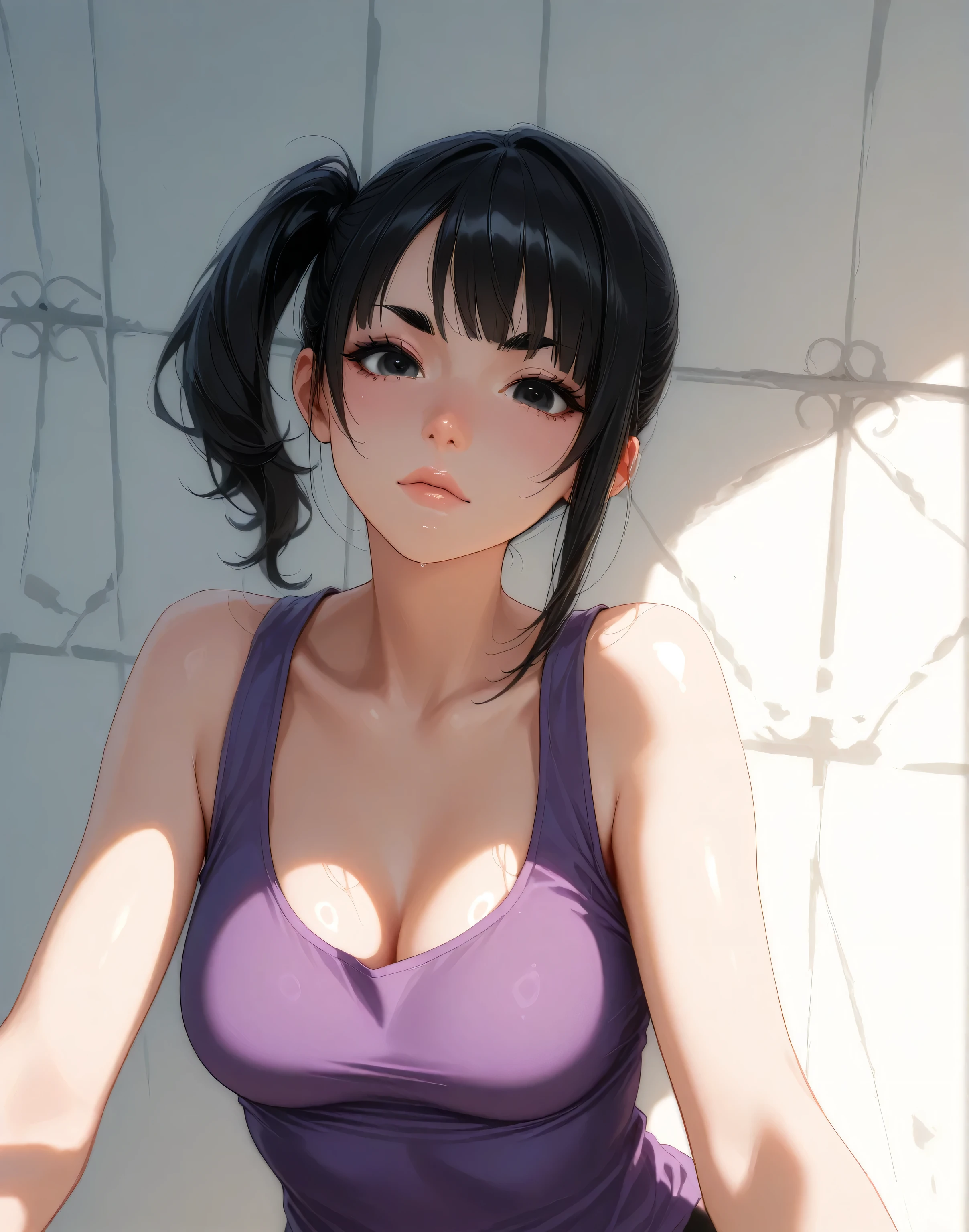 (white tightTshirt)),((Navy blue bloomers)) 、huge breasts、ponytail, japanese girl, 8K, ((full body shot)), highest quality, masterpiece, realistic, Photorealistic super detail, one girl, cute, best smile, beautiful eyes, long hair, perfect face,full body shot