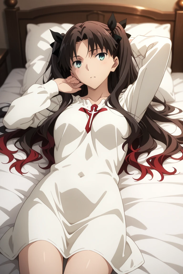 (masterpiece:1.3), (best quality:1.1), (8k, ultra detailed, ultra high res:1.2), ((anime style)), perfect 5 fingers, perfect ???????, 1girl, 
BREAK long hair, braid, black hair, red eyes, (focus detailed eyes:1.2), blue bow, BREAK [medium breasts], red jacket, long sleeves, white skirt, pleated skirt, black thigh-high socks, BREAK (booty pose:1.3), (lie on the bed:1.5),