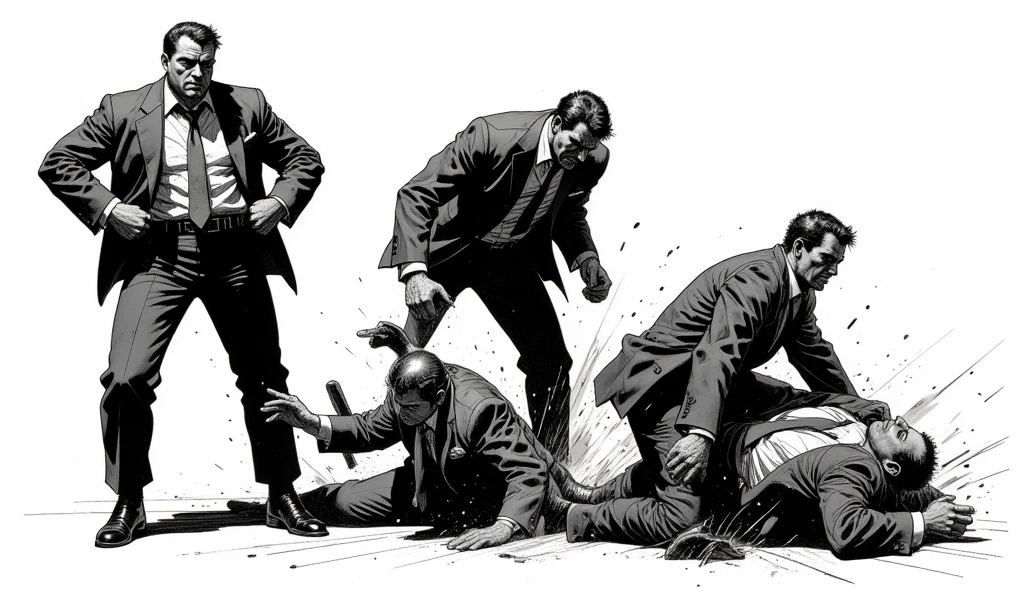 , rough sketch, fight scene, battle scene, line sketch, black ink rough sketch, heavy gesture style closeup, concept film, corpse in the background, intense line art, 3 panel action scenes, keyframe illustration, full page illustration, complex scene, line sketch!!, detailed but rough, scene!!
