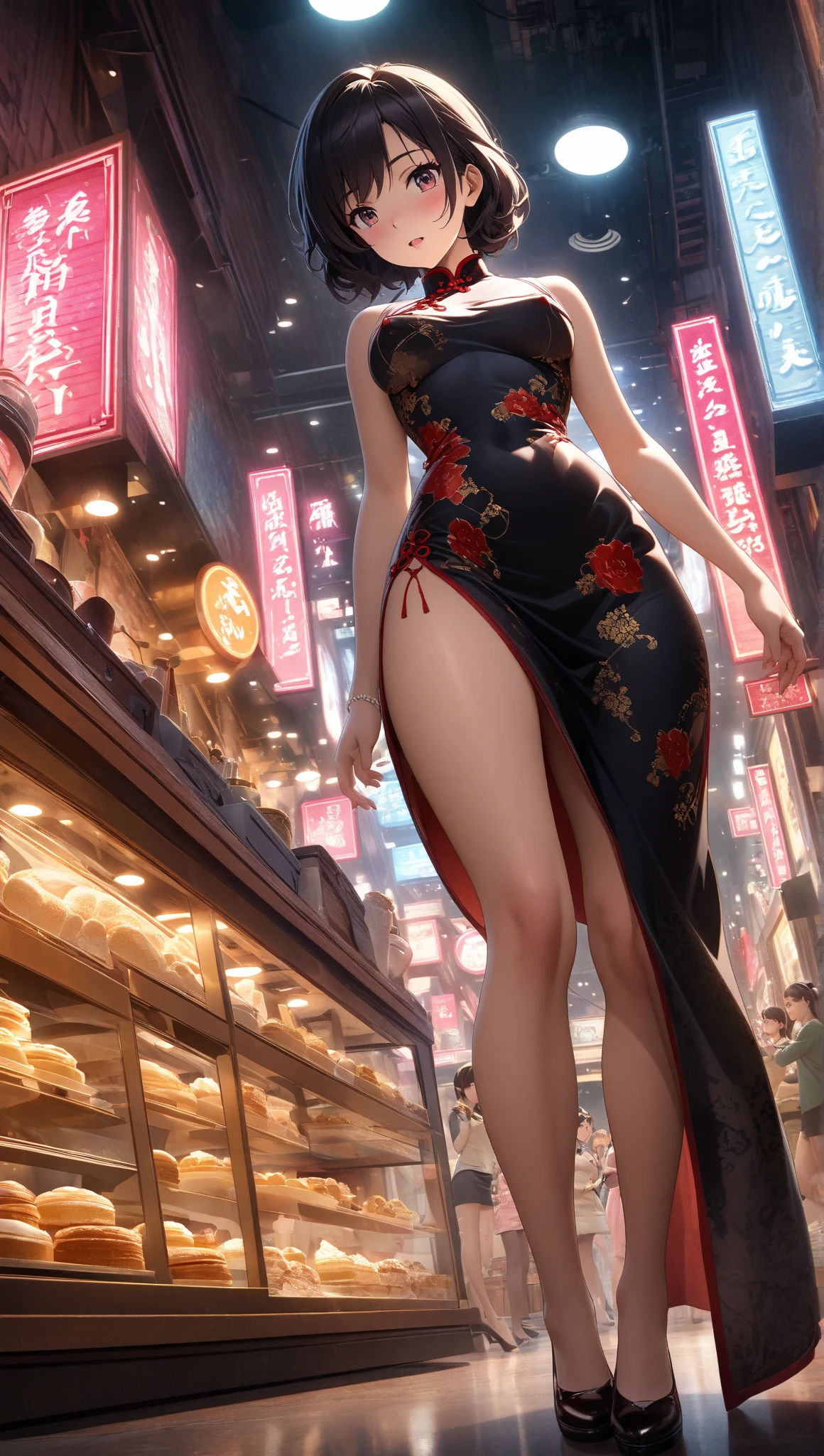 (best quality,8k,highres, masterpiece:1.2), (anime style),ultra-detailed, HDR, UHD, studio lighting, ultra-fine painting, sharp focus, physically-based rendering, extreme detail description, professional, vivid colors, bokeh, portraits, concept artists, warm color palette, dramatic lighting,Summer festival night,1 beautiful woman,(no sleeves China dress),updo, big smile, (The cityscape lined with the fairs of summer festivals),(beautiful hair, glowing skin,),full body,(passing crowd),(anime style),(high heels with straps),Holding a Hermès Kelly Bag, ((close up:1.4))