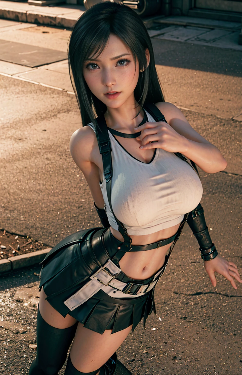 nsfw, {{{masterpiece}}}, {{{best quality}}}, {{ultra-detailed}}, {{an extremely delicate and beautiful}}, 4K, HDR
BREAK
{{Tifa Lockhart}},voluptuous breasts,carvie,20 years old, {{full body}}
BREAK
Satisfied,embarrassed,blush, panicking, orgasm, crying, tears
BREAK
white_shirt, tight shirts, black skirt, pencil skirts, elbow pad, Fingerless gloves, panties aside, crotch cutout, no panties, {{broken shirts:2.2}}, nipples visible, {{torn_skirt:1.2}}, bottomless, covered erectile nipples,
BREAK
arms up,sexy, breast grab, looking to the side, nipple sucking through, standing, split legs
BREAK
physical restraint, ((bondage)), (captured, restraints, facial expression of despair, restrained, shackles, iron chains, leather harness, facial expression of despair, rope), nipple cutout