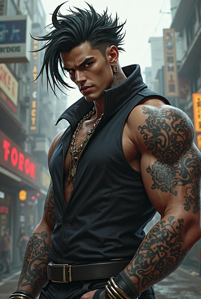 arafed man with tattoos sitting in a chair in front of a painting, tattooed man, yakuza tattoo on body, fully tattooed body, yakuza, in style the demon seated, steven klein, muscular body tattooed, tattooed, full-body tattoos, full - body tattoos, tattooed skin, tattoos all over the skin, tattooed body, inspired by Byron Galvez