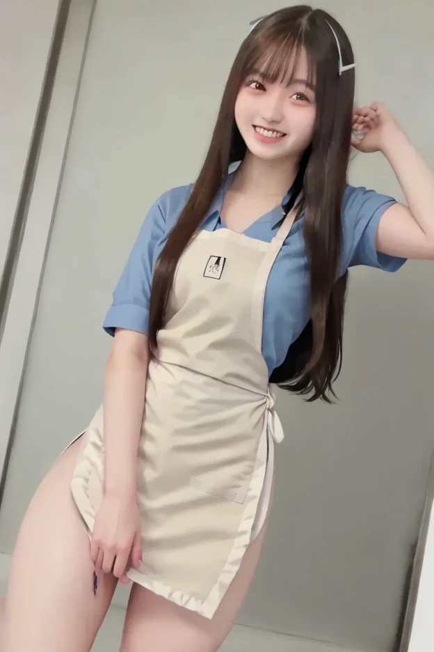 hightquality、masterpiece、ultra res、cute girl face、kitchin、barechested、pinafore、NAKED Apron、full body Esbian、Famous actresses of Japan、Very beautiful face、A sexy