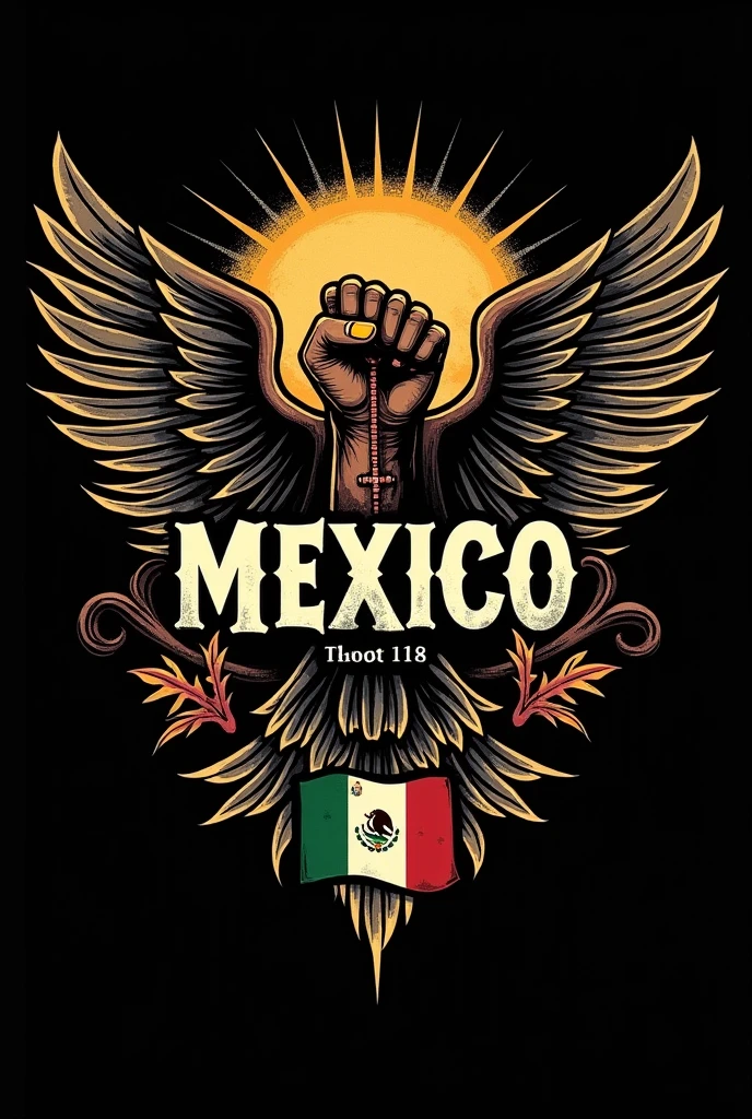Create logo with the words "Mexican Power" and with black colors, green and purple in watercolor form with an Aztec warrior
