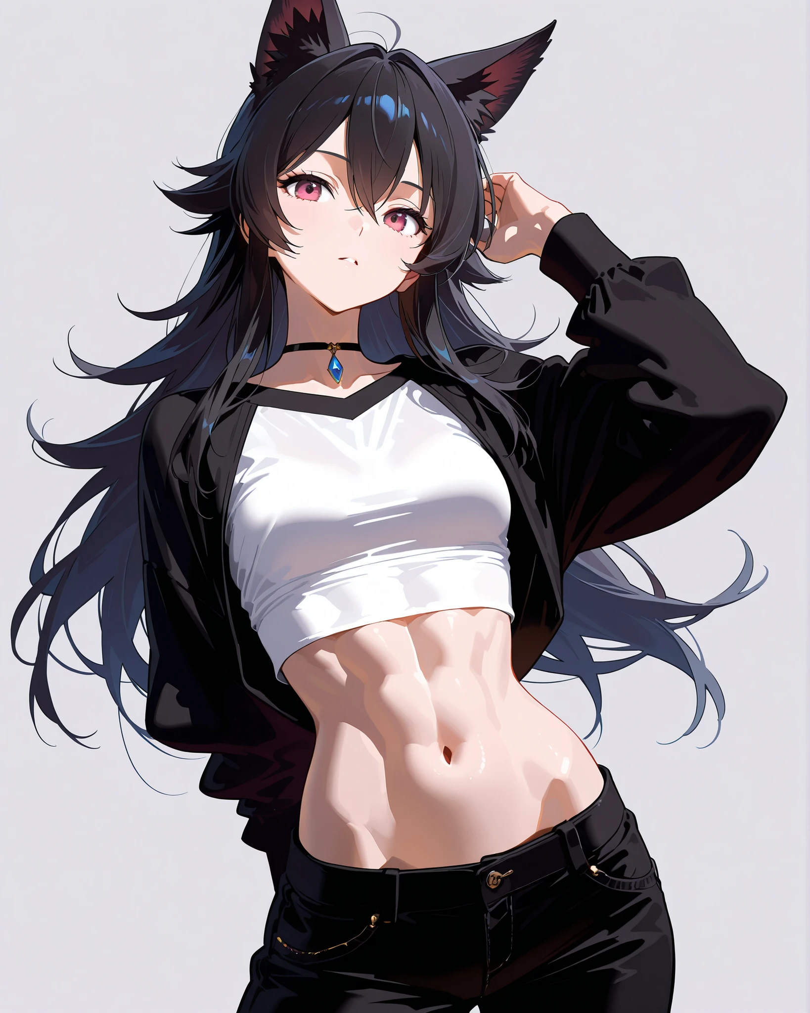 Close-up of a cartoon girl with blue hair and a yellow shirt, 2D Animation, 2D Animation style, 2D Art, 2D Art, 2D from Gorillaz, 2D from Gorillaz, 2D Gorillaz, Screaming Cerket, 2D Sprites, Jinx Face, short hair, Small breasts, hot pants, ((Black Hair, Bright blue fur inside:1.4))