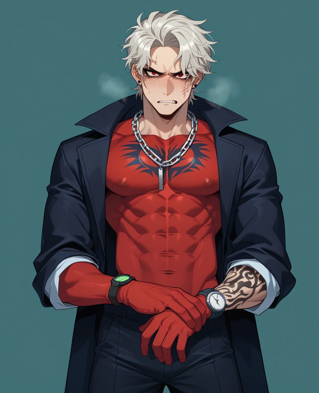 (masterpiece, best quality:1.2), cowboy shot, solo, male focus, 1boy, sukuna, smile, black jacket, tattoo_on_his_face, tattoo_ryoumen, pink hair,