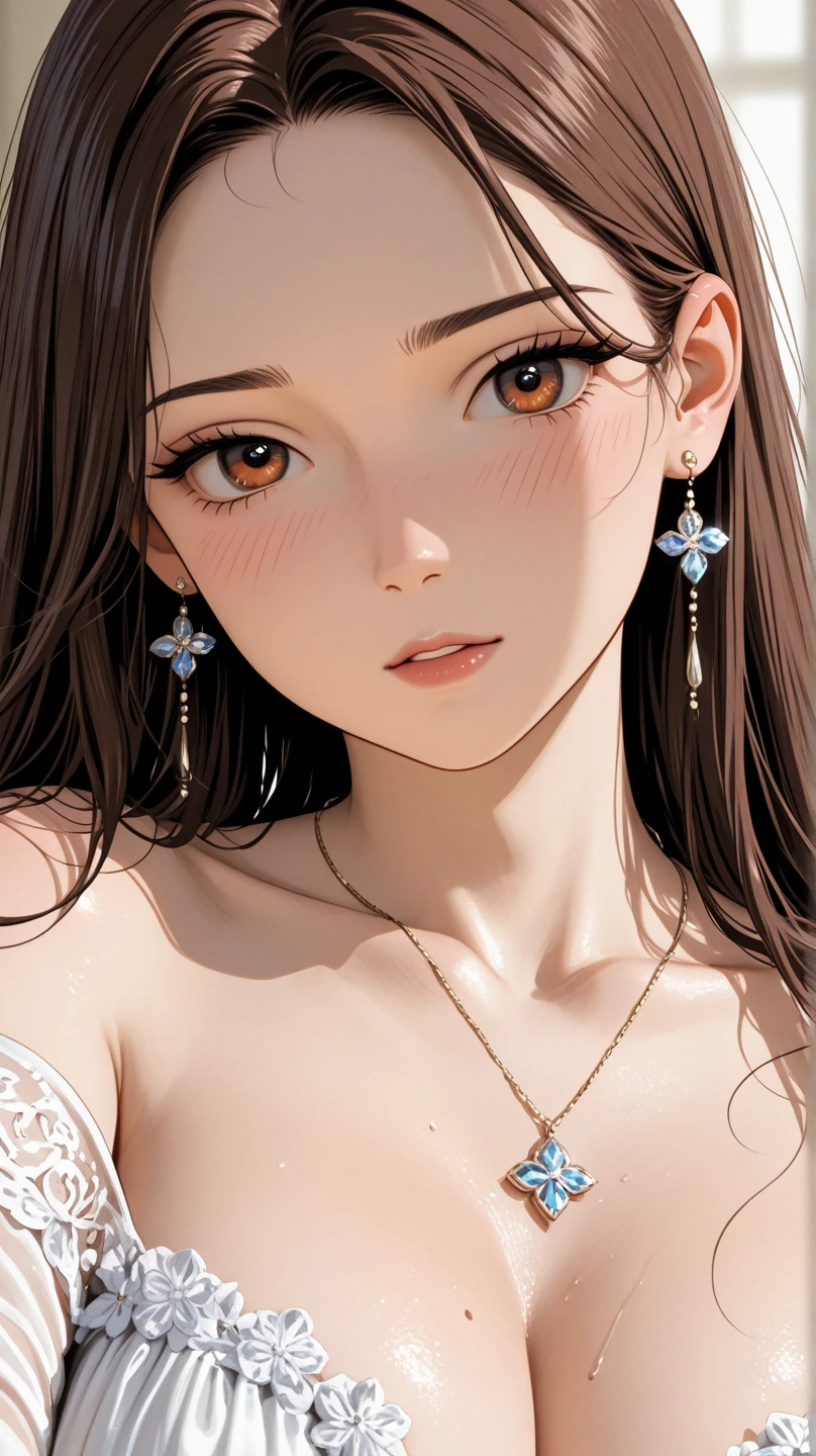 1 girl，semi-nude，shylily，Seducting，oestrus，Cleavage，(Detailed eyes), best possible quality, Ultra detailded, 杰作, (Detailed face)，Ancient wind