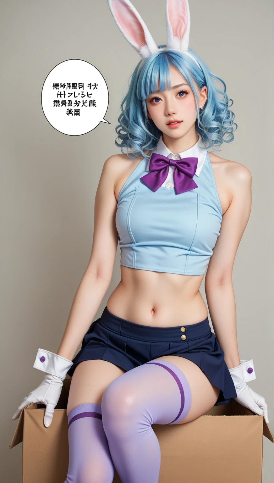 (Best quality,Masterpiece:1.2), Ultra detailed, Perfect face, Perfect body, Curves, sexy, Neferpitou, anime, Manga, Hunter x Hunter, blue suit, green shorts, Fitted, tight, light blue hair, light blue hair. short hair, short hair and light blue hair ,cat ears. cat. cat.
