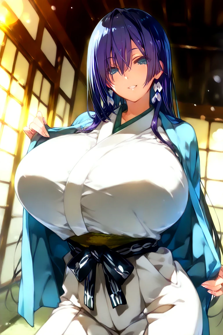 High quality, raiden shogun, Purple Hair, Busty, Purple Kimono, stockings, Shy, big boobs, undressing, thighs, Forest, wet pussy dripping from clothes, Horny,