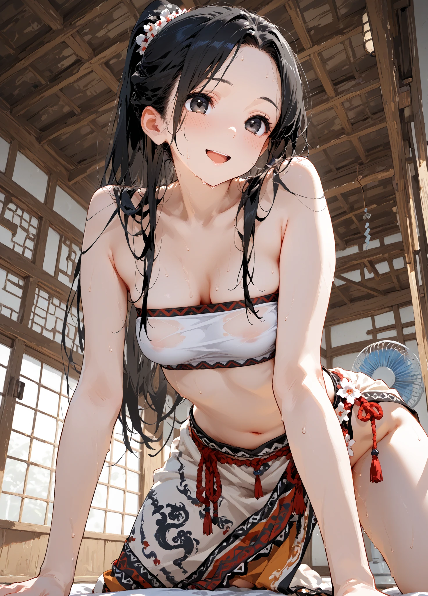 Ushiwakamaru ,(absurderes, 8K, 4K, masutepiece, hyper extreme detailed:1.2), Best Quality, Perfect Anatomy,Perfect face,High humidity,(独奏:1.2),(chubby:1.1), shortness of breath, High humidity, Steamy,  Exposed shoulders, Nude, nsfw, A kind smile, maternal, relief, peace of mind, On the road, Outdoor, (blush:1.1), A kind smile, relief, (Small breasts:1.3), (kitchen:1.5), (Naked Apron:1.5), (Sweaty:1.5), (oiled skin:1.3), Black Hair, blue eyes, (BIG ASS:1.3)
