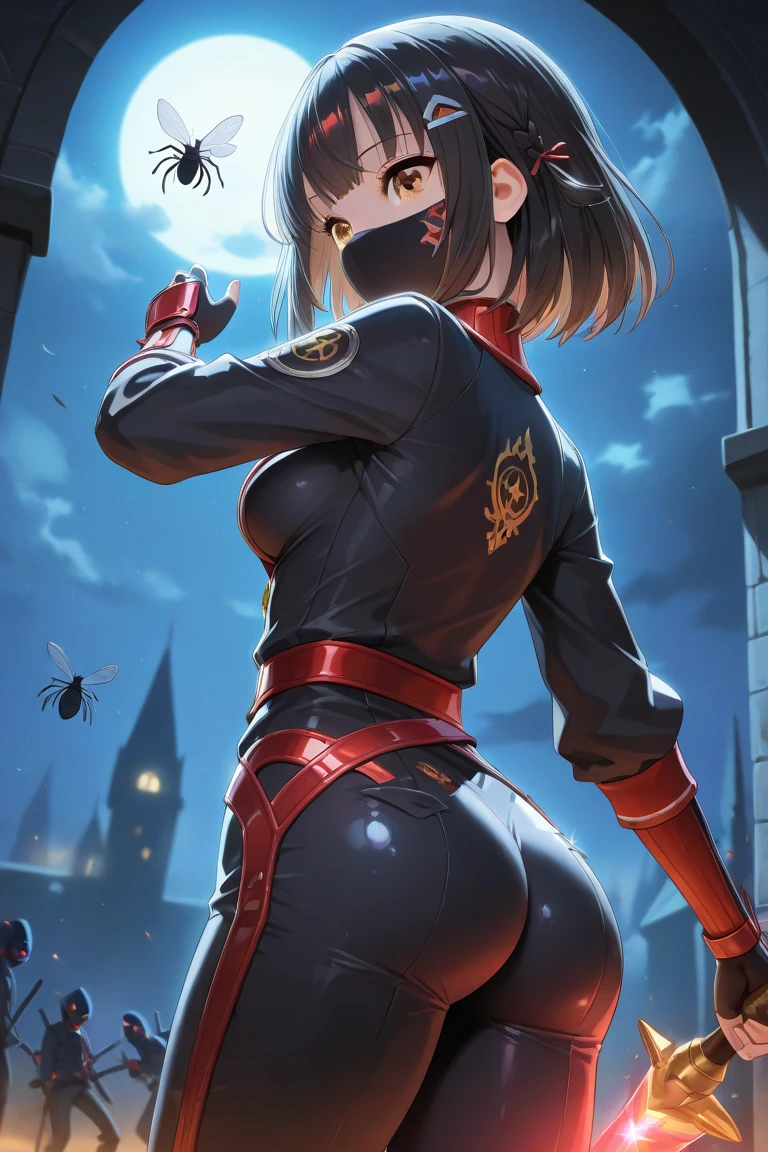 kate, Short black hair with blue highlights, gazing at viewer, blue colored eyes, perfectbody