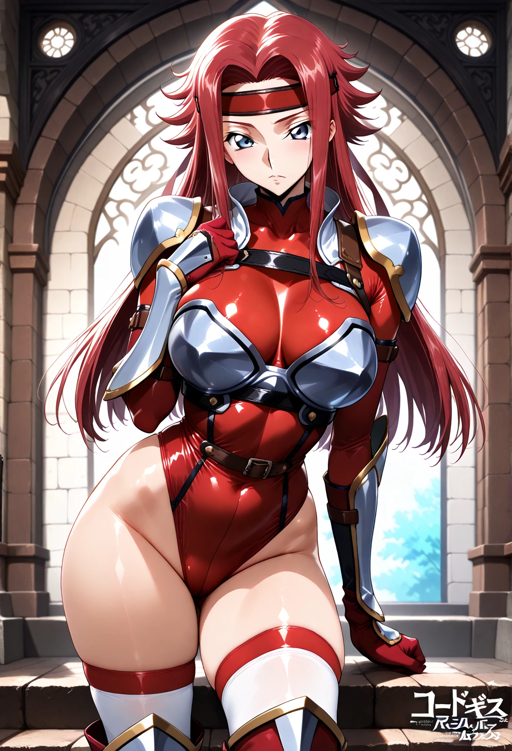 "(masterpiece:1.1), best quality, NSFW, 
1girl, (80s anime style:1.3), (eyelashes:1.5), (loli:1.2), 
(intricate high detailed body:1.2), 
(red hair:1.1), (forehead, hair slicked back:1.2), (long hair, twin bun:1.1), (animal ears:1.2), 
blue eyes, 
(large breasts:1.1), 
(happy, smile:1.2), (open mouth, tongue out, blush:1.2), 
(golden embroidery bikini armor, corset:1.2), 
(knight armor, armored boots:1.2), (suspenders:1.1), (hoop earrings:1.1), necklace, 
(sitting, spread legs:1.1), 
(cowboy shot, cameltoe:1.1), 
(daytime, grassland, outdoors:1.2)"