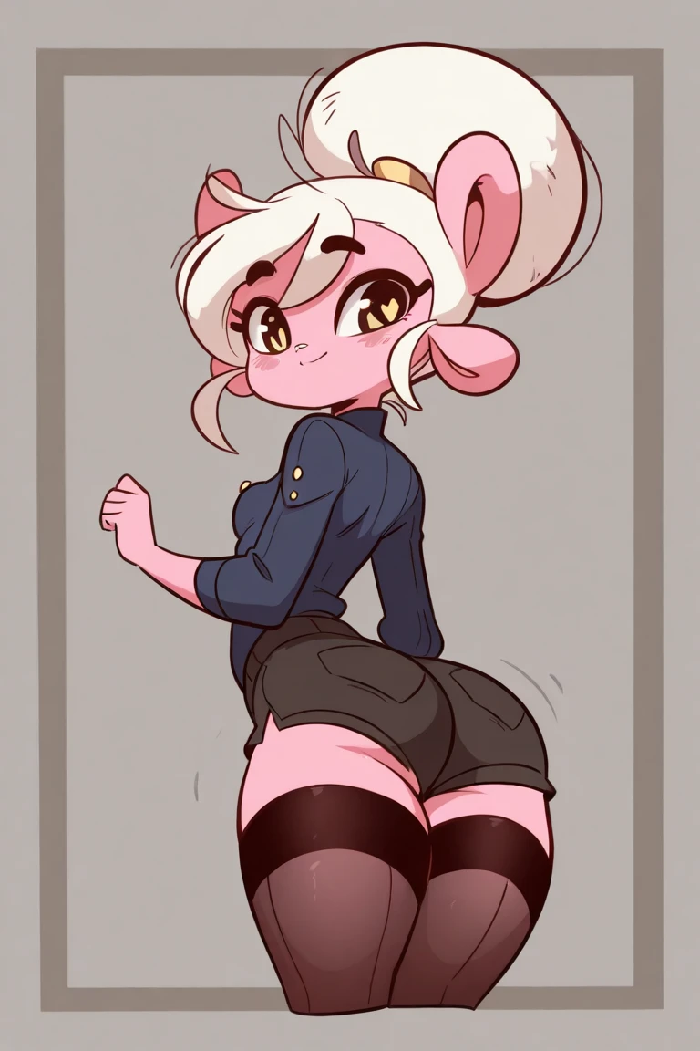 score_9, score_8_up, score_7_up, 1femboy, cartoon, flat chest, hair bob, fat, short, adorable, (((shortstack))), pointed ears, blonde hair, blue eyes, huge ass, shy, thigh highs, skirt, crotch bulge