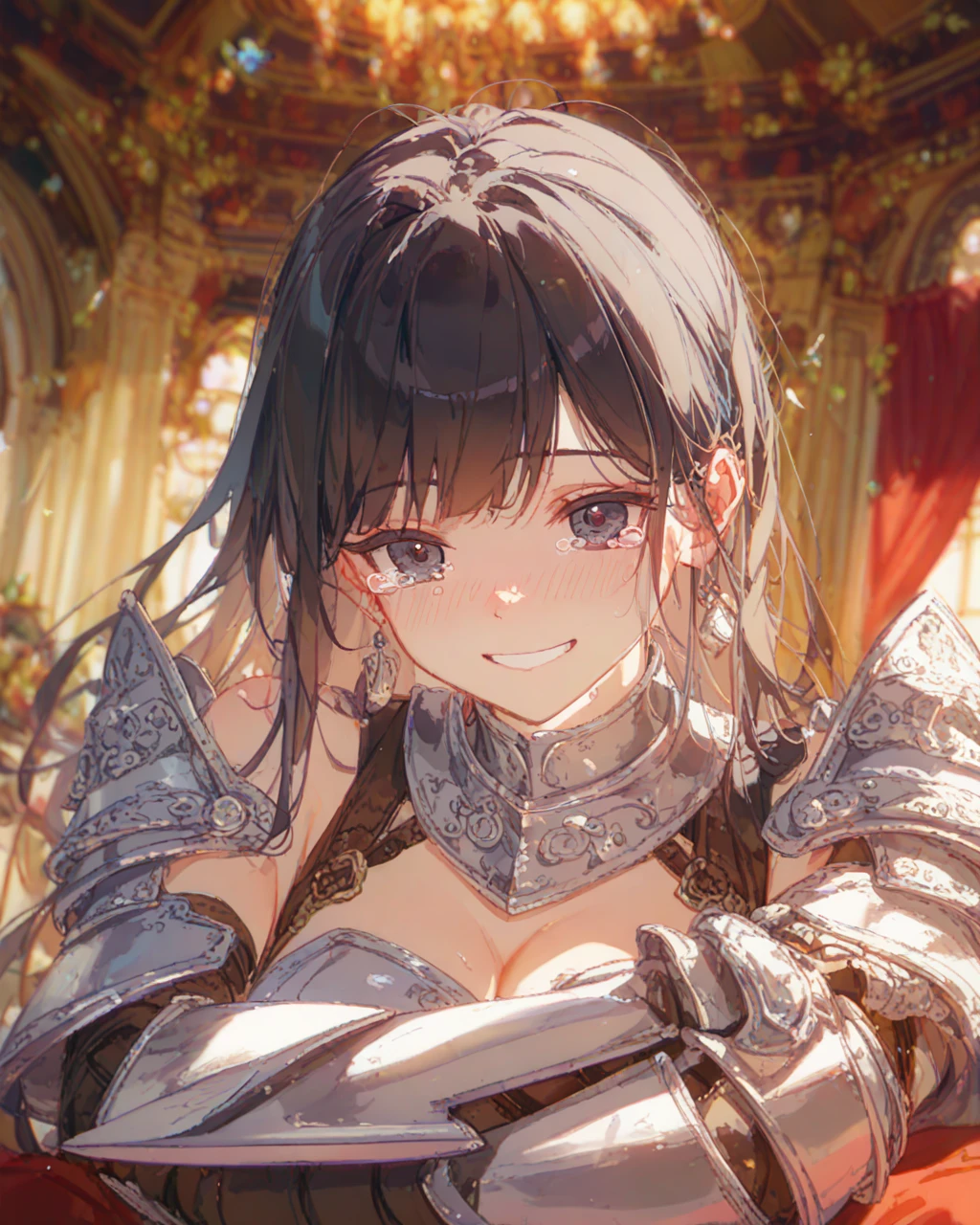 Brat, ((masterpiece)), High resolution, 10 years old、girl、 Brown Hair、Short Bob、((smile、Grin))、Embarrassed face、Sweating all over the body、Bright Blue Eyes、smile、((Grin))、Earrings、Disturbed、Light、Motion Blur、Simple armor、Handjob a man&#39;s penis、Women who enjoy watching 、lump of semen、semen dripping from penis:1.5