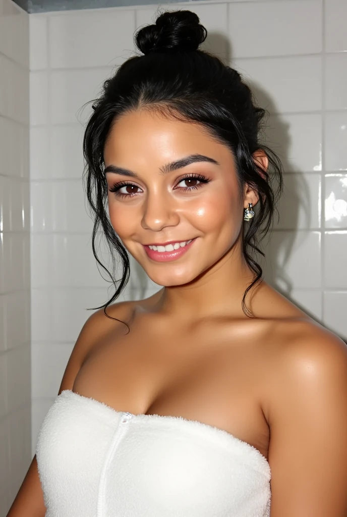 Genuine, Atmospheric scenery, masterpiece, Highest quality, (Skin texture details, Super-detailed body),
j3n2i773r50-smf, One girl, Genuineistic, Long Hair, Portraiture, Black Hair, smile
front, white micro bikini, take a shower, areola is showing