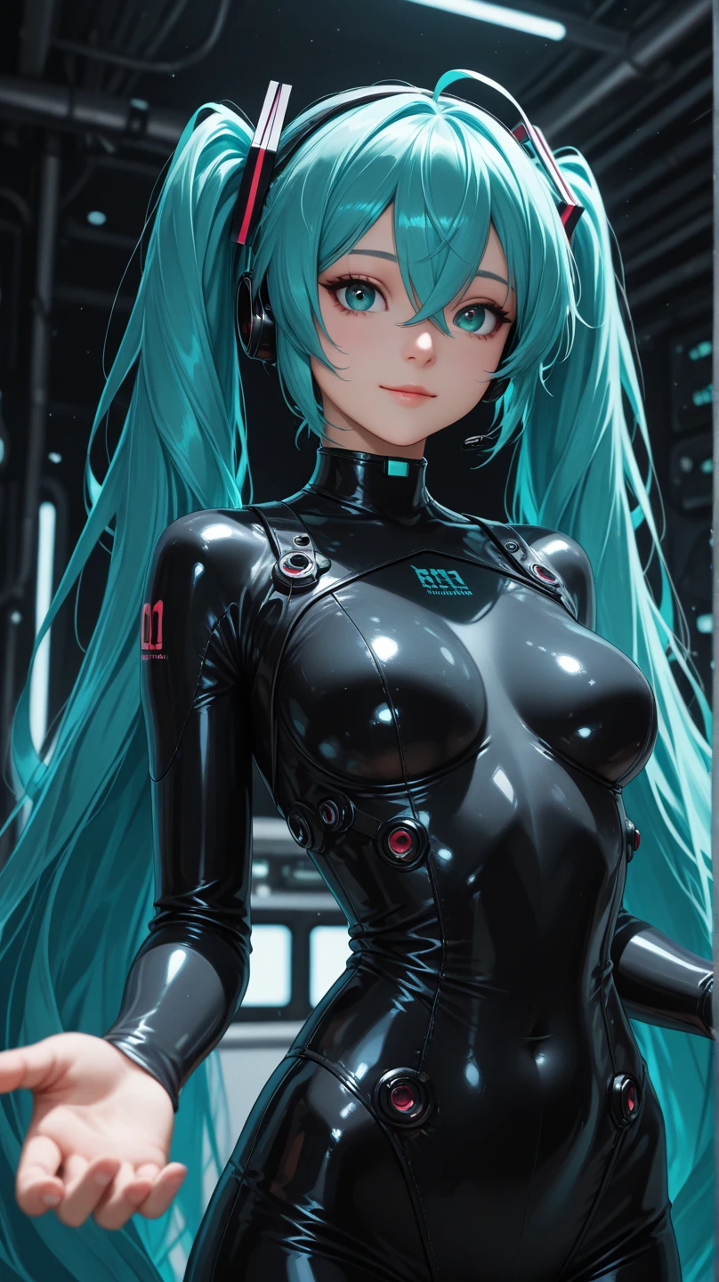 (quality)), ((masterpiece)), Recommendation Results、Puffy nipples、(See through:1.5)、Stand up straight、Abdominal muscles、Giant bust、Angle to floor:1.2、Low camera angle、Groin hair removal,hatsune miku,(girl),Charm姿态),(Big Breasts:1.4),Breast drooping,,Inner hair color,short hair,))),(((Toy Doll))), manipulator:1.5)),((Silver Armor Dress,Tesla coil)),((Landmines,白色Toy Doll:1.5,body:1.5,metal skin,Mechanical joints: 1.4,Mechanical Limbs)),(((Pale nipples_green_eye:1.3))),(Fat)),(((Shiny skin:1.5,Light Skin: 1.5,Shiny skin,very Shiny skin,white shiny body,Plastic Glitter Skin)),(Lower abdomen,Yao Liu,Wide Hips,detailed body,(Detailed face)),Charm,debauch,Charm,Delicate metal decoration,No sleeve,China dress,Flower-like hair, {{1 female},{{{{{Tabletop++, 最高quality++, Very detailed+, Ultra-high resolution,(Realistic:1.4)Cowboy Shot,hatsune miku, (Vocaloid)RAW Photos,(hatsune miku)+,(hatsune miku)+, (Vocaloid) Expressionless, Light blue hair, 赤いeye ,clavicle, Twin tails, ((Black Bodysuit 1.6)),so beautiful, 最高quality, Absurd, One Girl, Brainwashed,}}}} 虚ろなeye,(eyeが赤く光る :1.4)), ((Big Breasts:1.1))、(The shape of the genitals is clearly visible)) cyber punk, Dark Lab, Dark Room,(Neon Light:1.2), (night:1.5), (Stand up and raise your right arm in a salute, place your left hand on your hip)