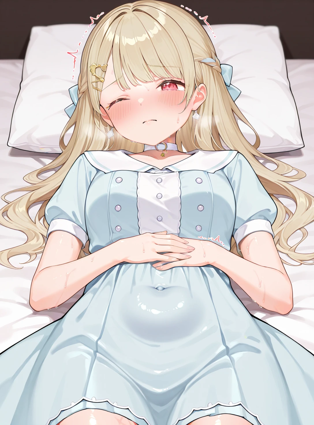 Anime girl sitting on bed，There are plush toys and stuffed animals, loli in dress, small curvaceous loli, Splash art anime Loli, cute anime waifu in a nice dress, anime visual of a cute girl, Cute anime girl, small loli girl, anime best girl, Loli, seductive anime girls, Blonde anime girl with long hair, Anime girl